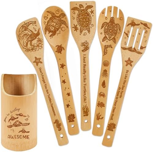 Sea Turtle Gifts for Women,6 PCS Turtles Wooden Bamboo Spoons Cooking Utensil Set for Kitchen Decor,Ocean Themed Stuff for Turtle Lovers,Mom,Men,Housewarming Gifts,Birthday,Easter,Mother's Day by DudjotcHome