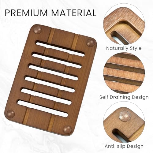 2 Pack FSC Bamboo Soap Dish, Slotted Self-Draining Bar Soap Holder - Image 3