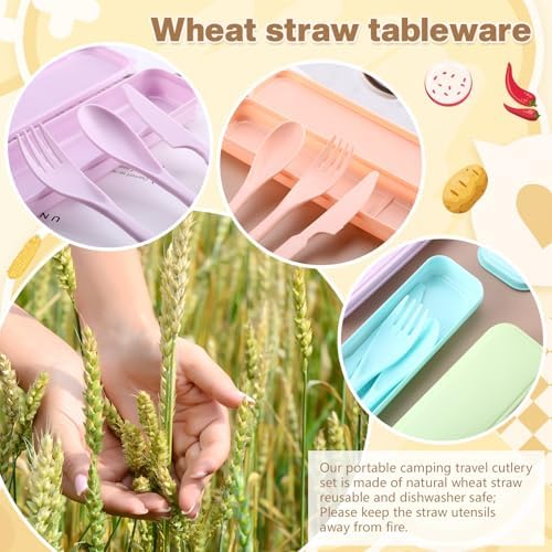 Jinei Reusable Travel Utensils Set Wheat Straw with Case,Macaron Color - Image 5
