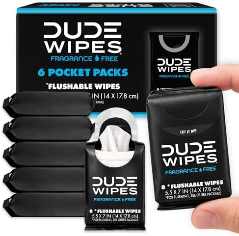 DUDE Wipes Unscented Pocket Packs, Adult Flushable Travel Wipes, 48 Count by DUDEWipes