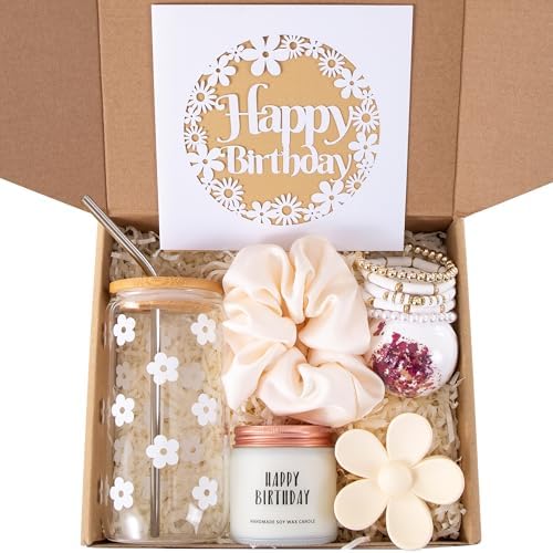 JTEWB Birthday Gifts For Women, Teen Girl, Her, Happy Birthday Gift Box For Girl, Women, Sister, Daughter, Friends, Cute Daisy Aesthetic Glass Cups Gift Set 7pcs by Unknown
