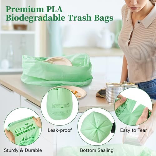 ECOLipak 13 Gallon 50 Count Compostable Kitchen Trash Garbage Bags - Image 6