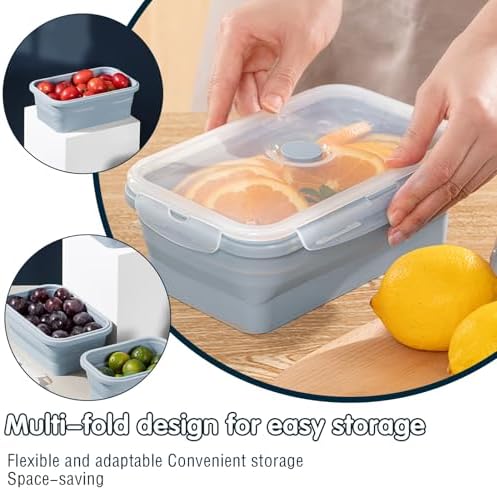 Silicone Collapsible Food Storage Containers-Prep/Storage Bowls with Lids – Set of 2 Silicone Lunch Containers for Kitchen, Camping, Dishwasher, Microwave, Freezer Safe(550ML and 800ML, Blue) - Image 3