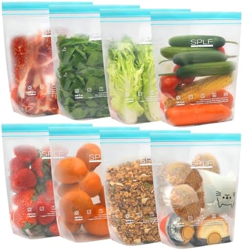 SPLF 8 Pack Reusable Gallon Freezer Bags Dishwasher Microwave Safe by SPLF