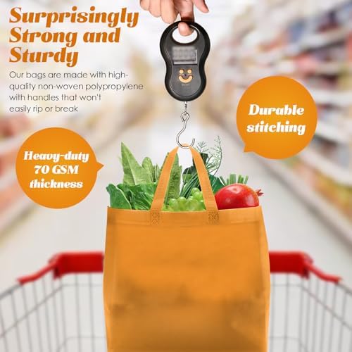 Reginary 50 Pcs Reusable Tote Bags Shopping Bags Non Woven, Black, Orange - Image 7