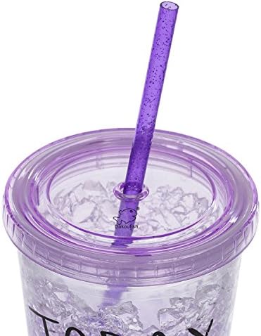 Dakoufish BPA-Free 12 Piece 9 Inch Reusable Clear Plastic Glitter Sparkle Drinking Straw Plus one Cleaning Brush (Purple,9inch) - Image 5