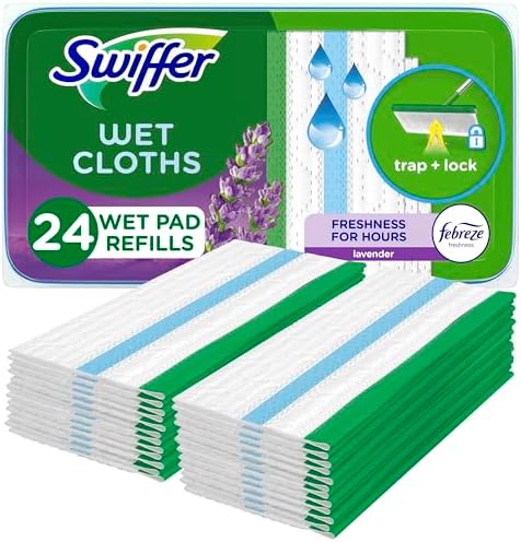 Swiffer Sweep + Mop, Wet Pads Refill, Floor Cleaner for Dirt, Dust, Hair, Cleaning Cloths for Mopping Home, Bathroom, Kitchen, All Purpose Multi-Surface Floor Wipes, Lavender, 24ct by Swiffer