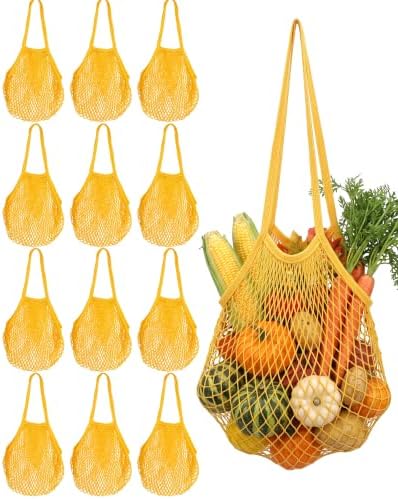 Eccliy 12Pcs Reusable Cotton Mesh Grocery Bag with Handle, Yellow, 10 in by Eccliy