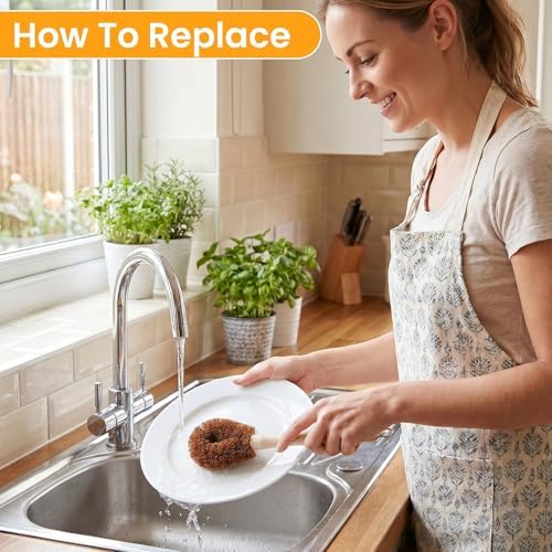 8 Pcs Bamboo Dish Brush Dish Washing Scrub Bottle Brushes Wooden Palm Pot Brush Cleaning Scrubbers with Natural Sisal Bristles Long Handle for Pots Pans, Vegetables, Household Cleaning - Image 5