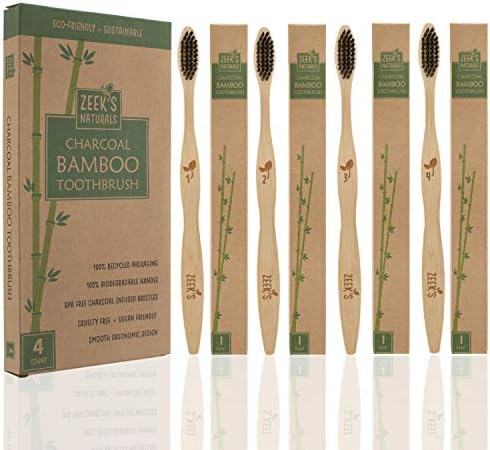 Biodegradable Eco-Friendly Natural Bamboo Charcoal Toothbrushes - Pack of 4 - Numbered - Charcoal Infused Bristles - Image 5