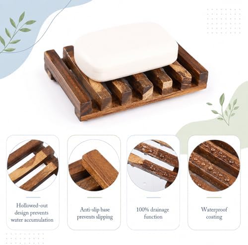 Wooden Soap Holder, Teak Soap Dish Wooden Sponge Holder for Kitchen Sink, Teak Shower Caddy Self Draining Dishes for Shower, Sink, Bathroom, Kitchen, Countertop, Bathtub, RV - Image 3