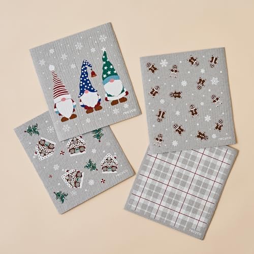 RECYCO Swedish Dishcloths for Kitchen | 4 Pack Cookie Joy Washable Dish Rags | Cellulose Reusable Cleaning Paper Towels | Absorbent Counter Dish Cloth Sponge Kitchen Wipes, 8" L x 7" W - Image 2