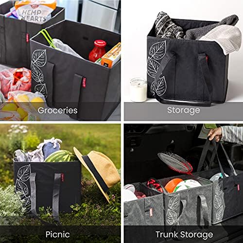 PLANET E Reusable Shopping Bags, Heavy Duty Foldable Grocery Bags with Handles, Large Collapsible Box Totes with Reinforced Hard Bottom, Pack of 3, Black - Image 6