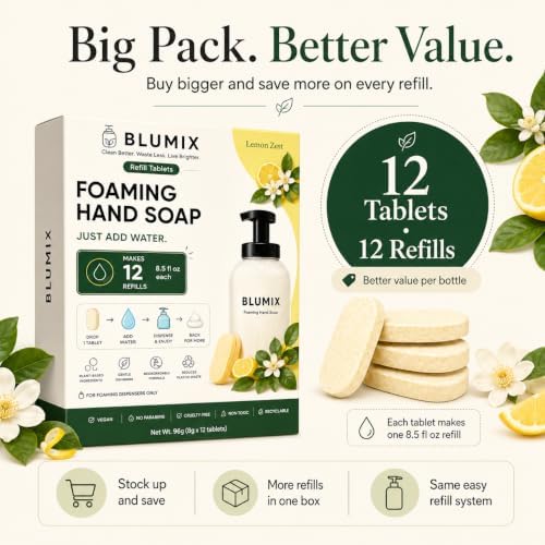 Foaming Hand Soap Refill Tablets, Concentrated Hand Soap Tablets, Just Add Warm Water, For Reusable Foaming Soap Dispensers (12 Count, Lemon, Refill Only) - Image 5