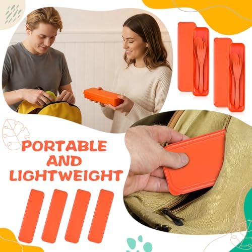 Jinei Reusable Travel Utensils Set Wheat Straw with Case,Orange - Image 5