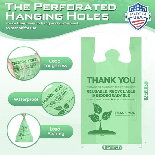 Fuxury Green Plastic Thank You Bags (10000 Count) 11.5 x 6.5 x 21, Grocery, Take Out, To Go, Retail Shopping T-shirt Bags for Small Business in Bulk (Made in USA) - Image 6