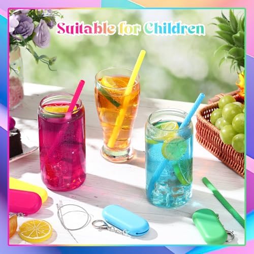 Meanplan 4 Sets Reusable Straws Travel Case Brush Silicone,Neon Colors - Image 5