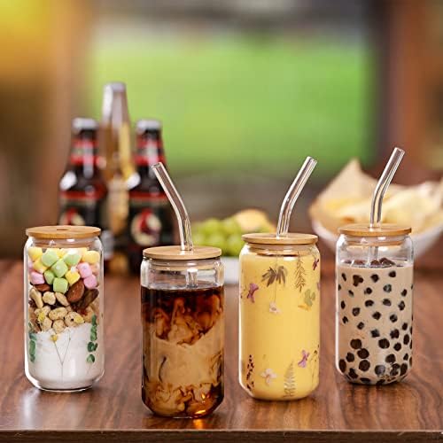 NETANY 1 Pack Glass Cups with Bamboo Lids and Straws 16 oz, Gifts for Women, Drinking glasses set, Iced Coffee, Tea Cup, Cute Aesthetics Tumbler Cup, Mothers Day, Birthday Gifts for Her Mom - Image 4