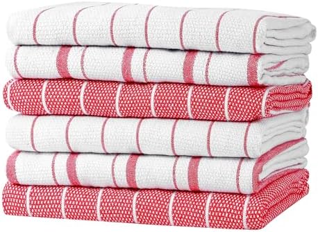Zeppoli Classic Kitchen Towels - 6 Pack 100% Natural Cotton Towel Set, Reusable Wash Cloths, Absorbent Dish Towels, Machine Washable Hand Towels, Kitchen Essentials, 20� x 28� - Red VAR by Zeppoli