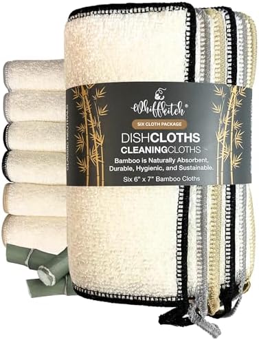 Whiffkitch Dishcloths Kitchen Dishrag Cleaning Scrub Reusable 6pk 6x7in by EcoFriendlyBambooCloths