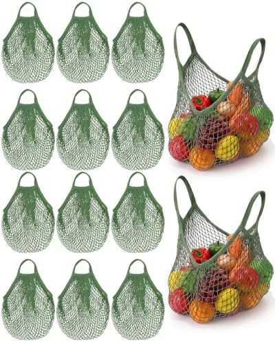 Eccliy 12Pcs Reusable Cotton Mesh Grocery Bag with Handle, Green, 4 in by Eccliy