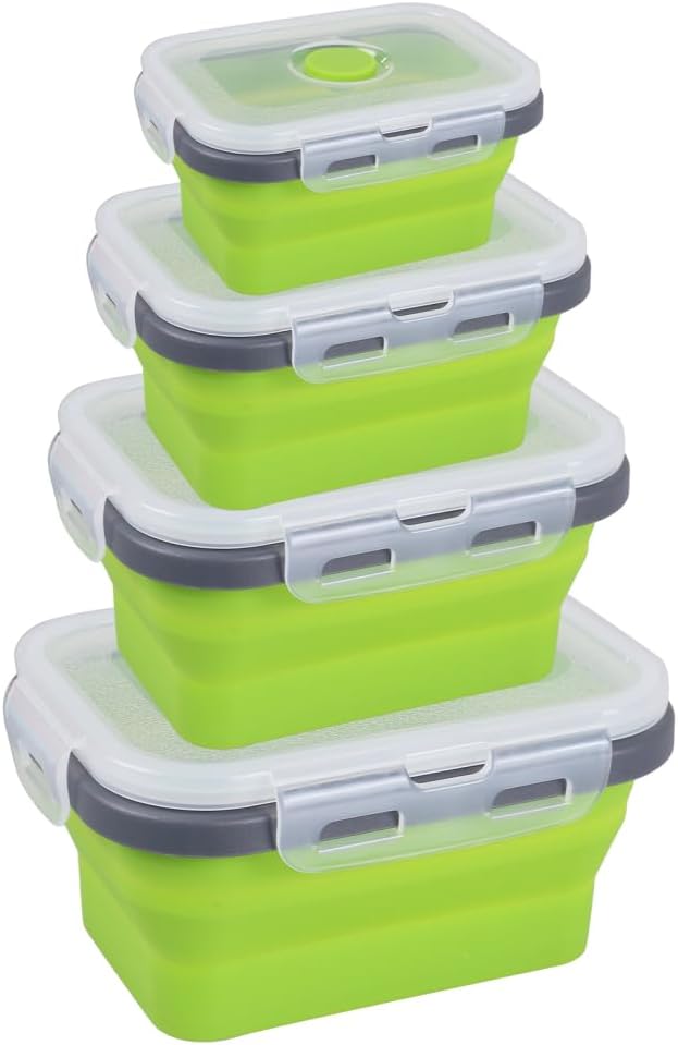 MiOYOOW Collapsible Camping Bowls with Lids, 4PCS Silicone Food Storage Containers, Heat Resistant Foldable Lunch Boxes for Camping Hiking Picnic BBQ Outdoor Cooking