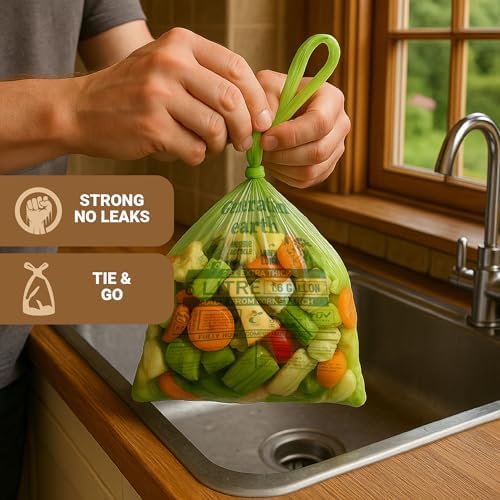 120 Bags 1.6 Gallon (6L) | Tie Handle Compostable Food Waste Bags | BPI Certified Kitchen Countertop Compost Bin Liners | Extra Strong Biodegradable Caddy Bags | Generation earth - Image 6