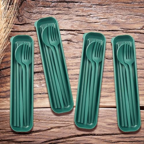 ELANE 4 Sets Reusable Travel Utensils Set with Case,Camping Cutlery Set Reusable Cutlery Set with Case,Utensil Sets for Lunch Picnic Daily Use Outdoor (darkgreen) - Image 4