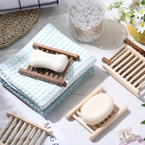 Rtteri 100 Pieces Bamboo Wood Soap Dish Tray Bathroom Wooden Soap Holder Handmade Bathtub Shower Dish Accessories for Home Bathroom Kitchen Sponge Scrubber - Image 6