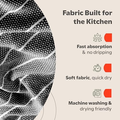 Zeppoli Classic Kitchen Towels - 6 Pack 100% Natural Cotton Towel Set, Reusable Wash Cloths, Absorbent Dish Towels, Machine Washable Hand Towels, Kitchen Essentials, 20" x 28" - Black VAR - Image 4