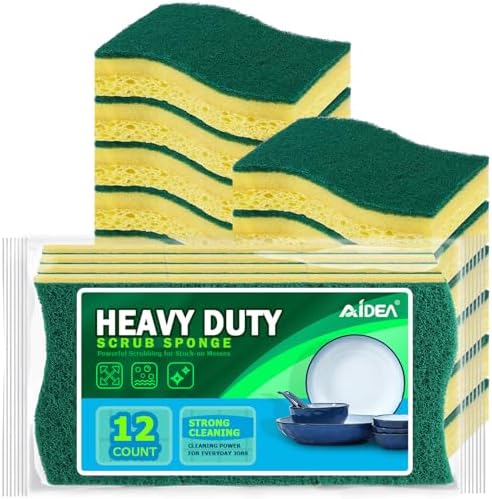 AIDEA Sponges Kitchen, Heavy-Duty Scrub Sponge, 12Count, Sponges for Dishes by AIDEAHOME