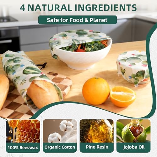 Cactus Beeswax Wraps, S/M/L 3 Pack Reusable Food Storage - Image 3
