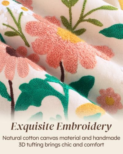 Floral Embroidery Canvas Tote Bag with Magnetic Closure for Daily - Image 4