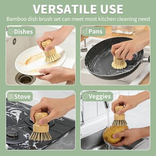 DEBETOOL 6 Pack Bamboo Dish Brush Set with Palm and Sisal Bristles - Image 6