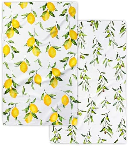 Eulnars Kitchen Towels, Premium Dish Towels for Kitchen Drying, 18" x 30" Microfiber Kitchen Towel Set, Quick Dry Tea Towels, Watercolor Lemon Series, 2-Pack by Eulnars