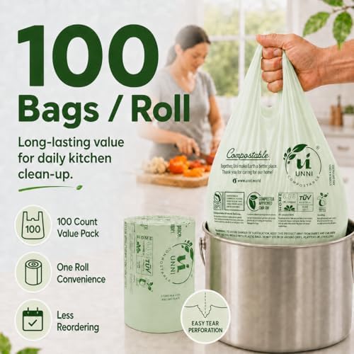 UNNI 4 Gallon Compostable Bags with Easy-Tie Handles, 15 Liter, 60 Count - Image 7