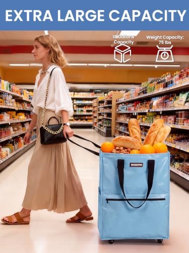 WORKPRO Medium Rolling Grocery Bag, 18-Gallon Shopping Tote with 4 Wheels - Image 5