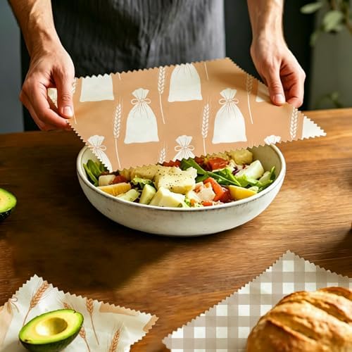 Reusable Beeswax Wrap, Flour Sack and Gingham Wraps, 9 Pack Sheets for Bread, Fruit, Bowl, Organic, Sustainable, Zero Waste, Plastic-Free Food Storage, 1XL, 3M, 5S - Image 5
