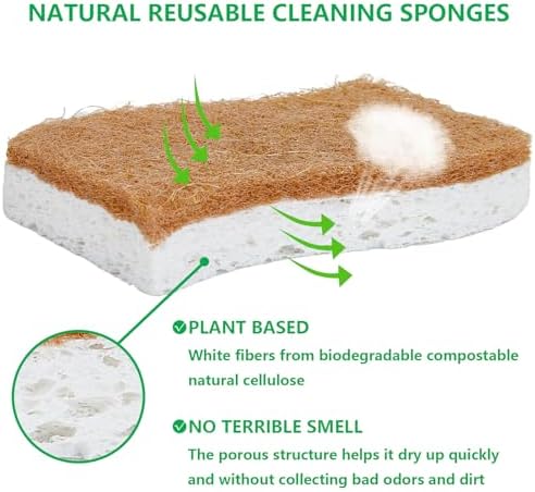 Natural Kitchen Sponges, 12 Pack Non-Scratch Scrubber, Biodegradable Compostable Sisal Cellulose Dish Scrub Sponges, Household Cleaning Sponges for Dishes - Image 2