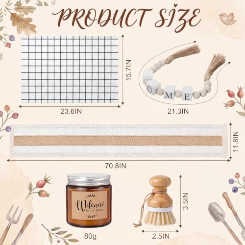 Qinyoung 17 Pcs Housewarming Gifts, Farmhouse Kitchen Gift Basket for New Homeowners, Real Estate Agent Closing Gifts for House Buyers with Home Basket, Cutting Board, Table Runner Gift - Image 4