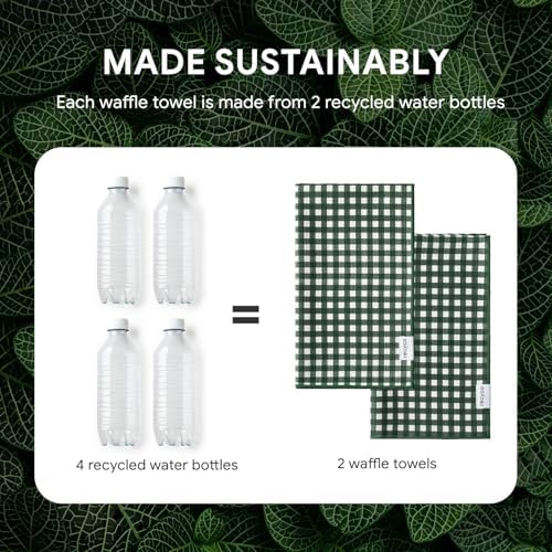 RECYCO Waffle Kitchen Towel Set of 2 - Quick Dry Microfiber Sustainable Dish Towels - Ultra Absorbent Reusable Cleaning Tea Towels - Lightweight Hand Towels,16”x 28”, Pine Green Plaid - Image 5