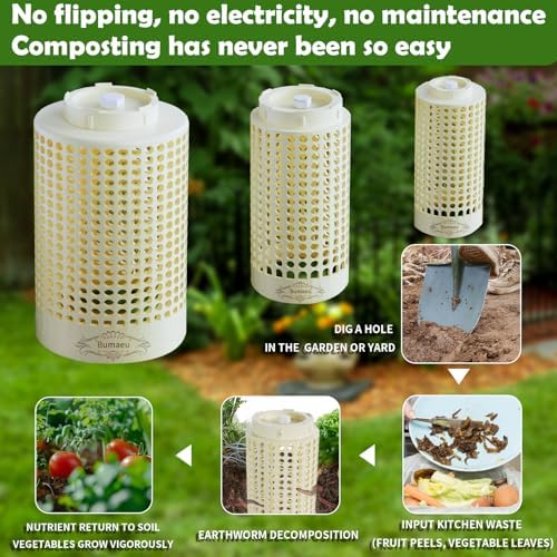 Underground Worm Farm, Garden Mini vermicomposting bin for use in Outdoor Gardening from Kitchen Food Waste, with Holes and lid11.81IN+10.23IN+8.38IN（3PC） - Image 3