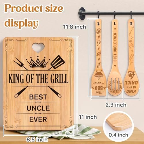Uncle Gifts for Fathers Day - "King of The Grill, Best Uncle Ever" Uncle Birthday Gifts Cutting Board Set, Bamboo-Made Engraved Utensil Set, Fathers Gifts for Uncle - Image 5