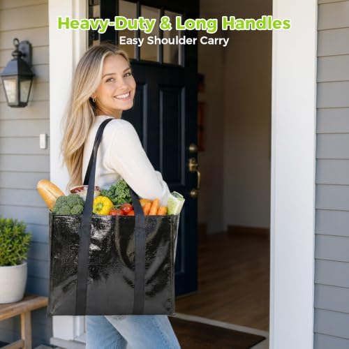 8 Pack Reusable Grocery Bags with Handles Waterproof Shopping Tote Bags - Image 2