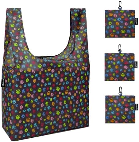 HOLYLUCK Reusable Grocery Bags,Heavy Duty Foldable Shopping Tote Bag (Extra Large, 3 Large Dog Paw Prints) by holyluck