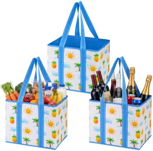 VENO 3 Pack Reusable Grocery Shopping Bags Utility Tote w/Sturdy Handles by Veno