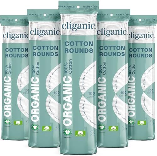 Cliganic Organic Cotton Rounds (500 Count) Makeup Remover Pads, Hypoallergenic, Lint-Free | 100% Pure Cotton (Packaging May Vary) by Cliganic