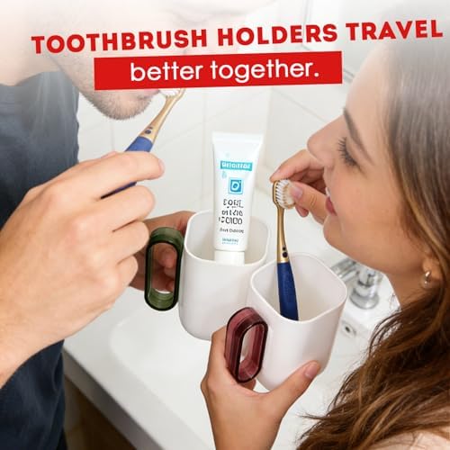 Travel Toothbrush Holder,Toothbrush Holder and Rinse Cup with Handle Toothbrush Travel Case,Multifunctional Toothbrush Cup,Large Capacit Travel Toothbrush Holder with Mouthwash Cup(Purple+Green) - Image 5