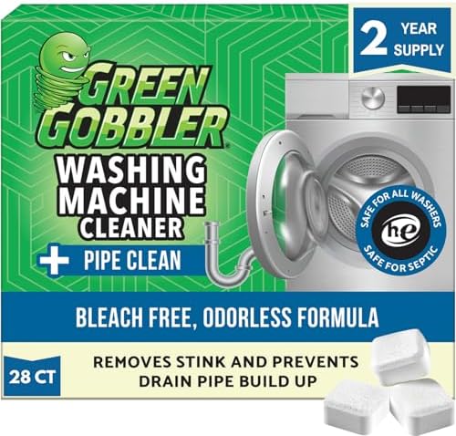 Green Gobbler Premium Washing Machine Cleaner & Deodorizer Tablets with Pipe, Drain & Hose Clean Technology | Front & Top Load Washers | 28 Count by GreenGobbler