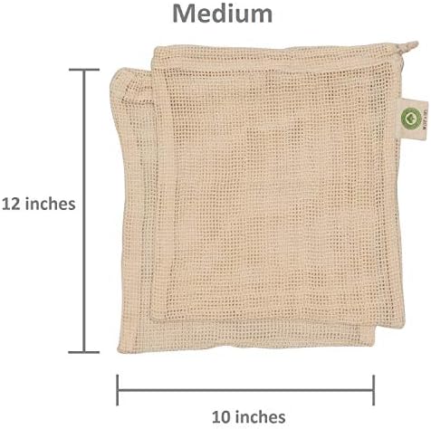 Reusable Mesh Produce Bags made from 100% Organic Cotton - 12"x10", Perfect Reusable Net Vegetable Bags - Washable Fruit, Vegetable & Produce Sacks (3 Medium) - Image 3